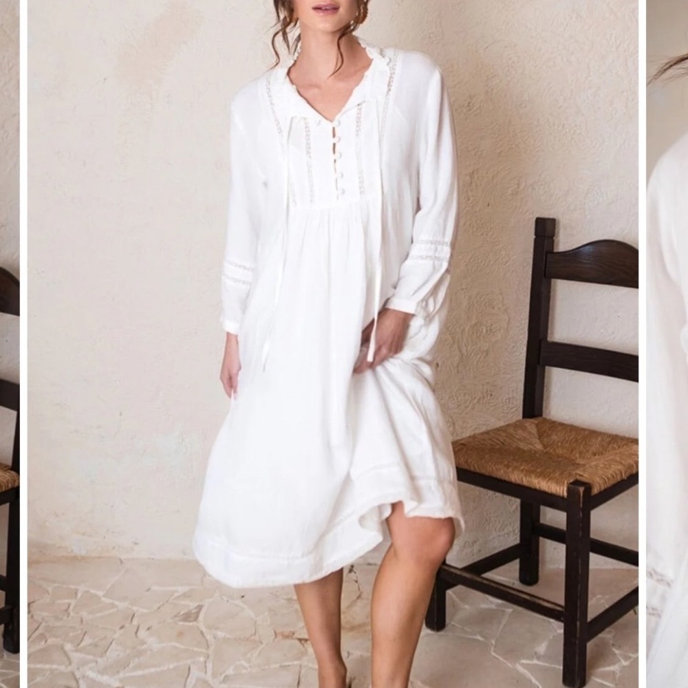 HOUSE OF LACUNA Louisa Dress White‎ Linen Midi Size XL Costal Vacation Resort